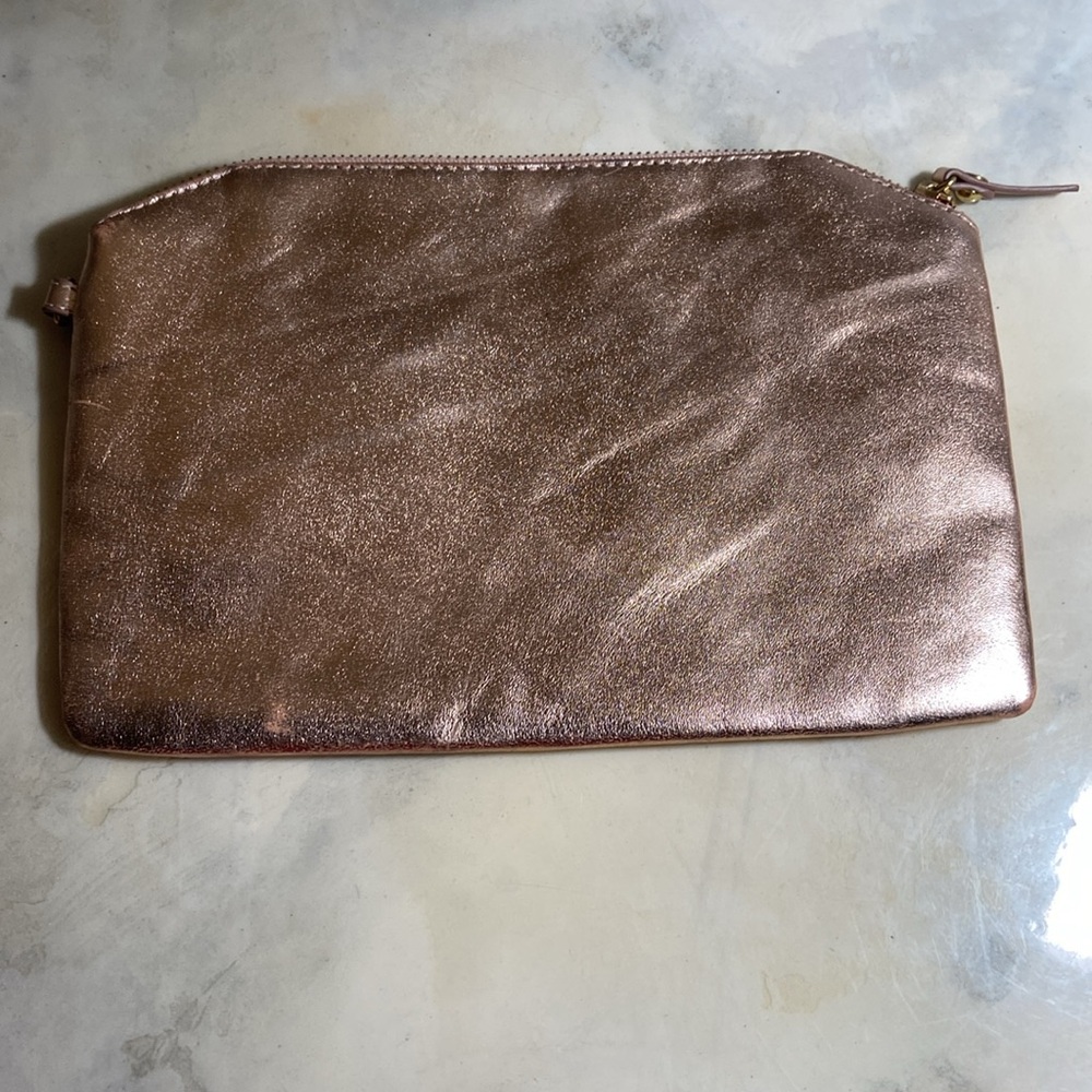 Lodis Rose Gold leather clutch